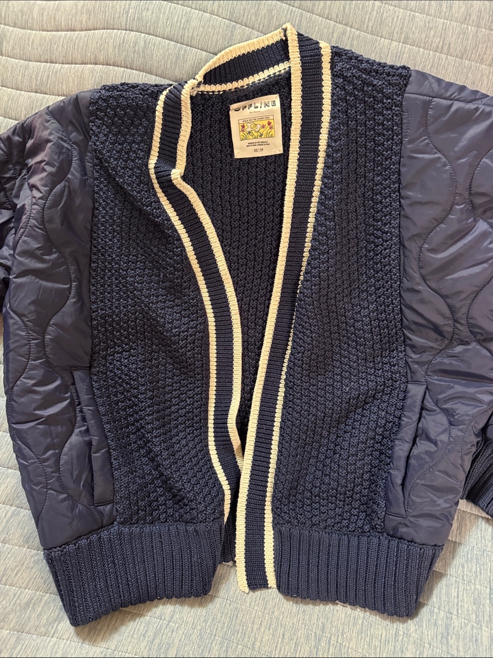 aerie Navy Cardigan with Cream Trim